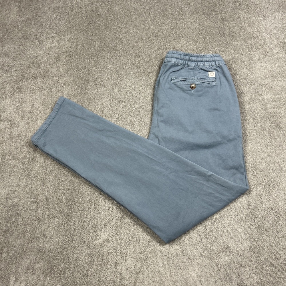 Marine Layer Pants Mens Large Slim Faded Blue Twill Elastic Waist Garment Dye 31